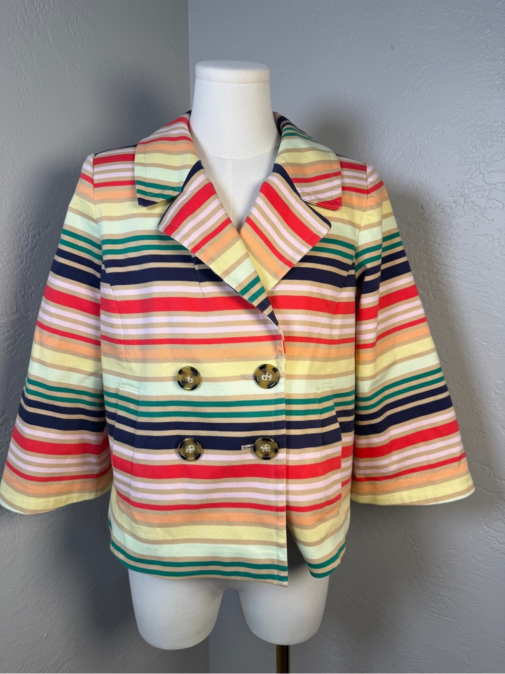 Halogen x Atlantic-Pacific Striped Multicolor Button Cropped Jacket Size M